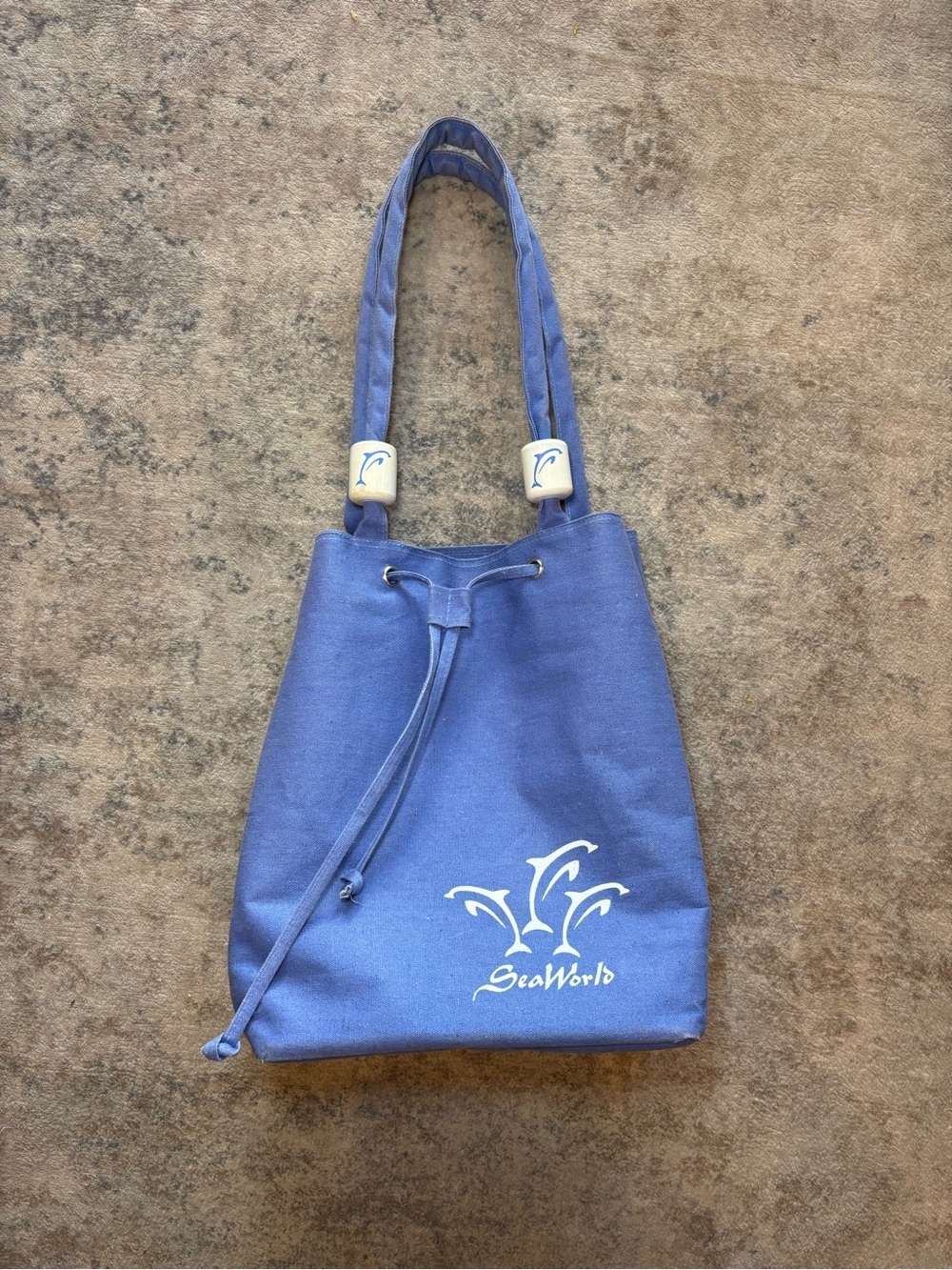 Vintage SeaWorld Blue Canvas Drawstring Tote Bag